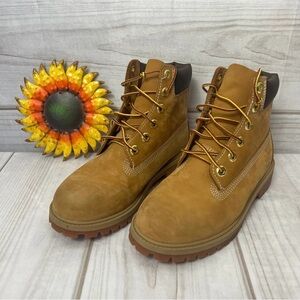 Timberland 6" Boots Wheat Brown Leather Lace Up 4Y
